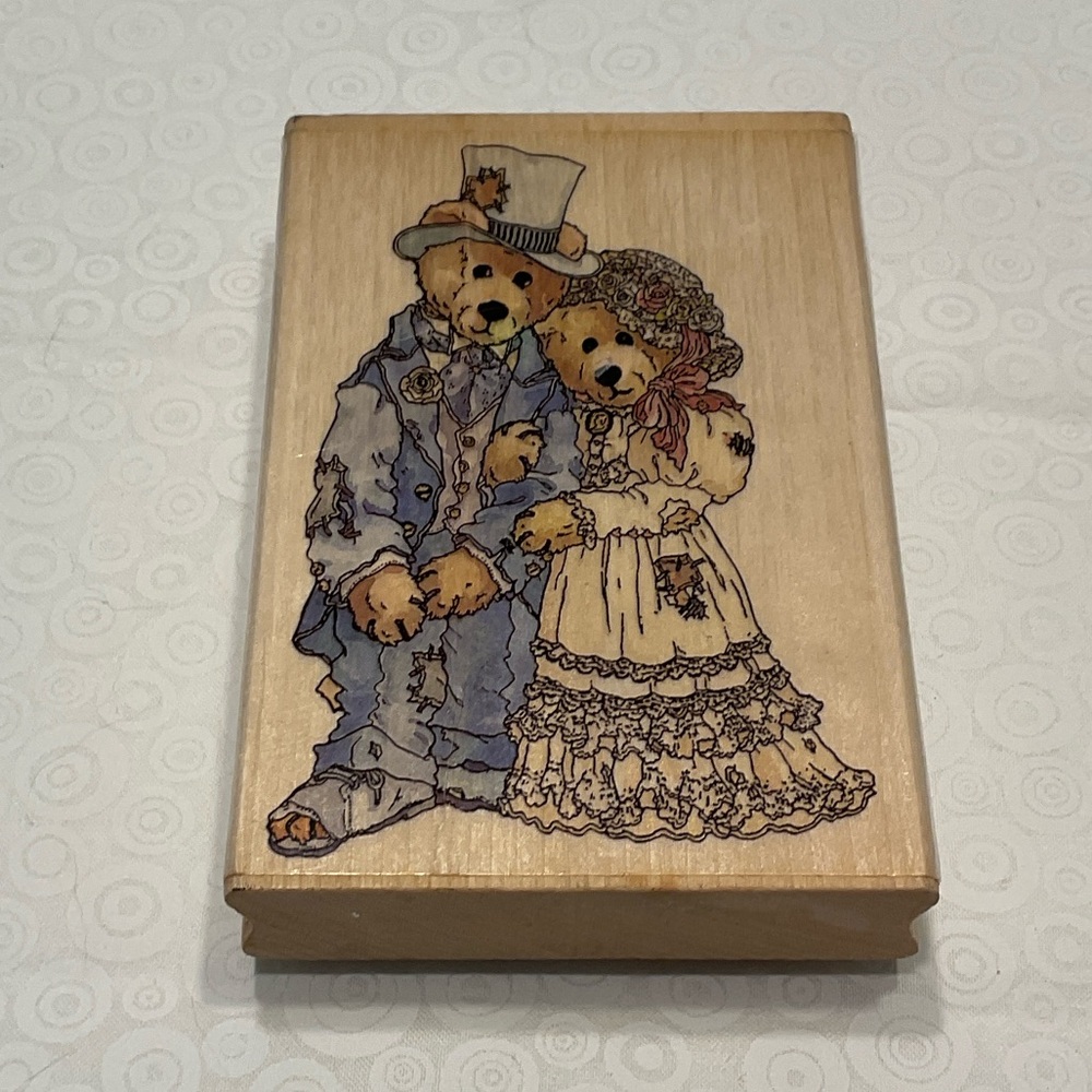 Boyds Bears True Love Wooden Rubber Stamp with Bear Couple Design